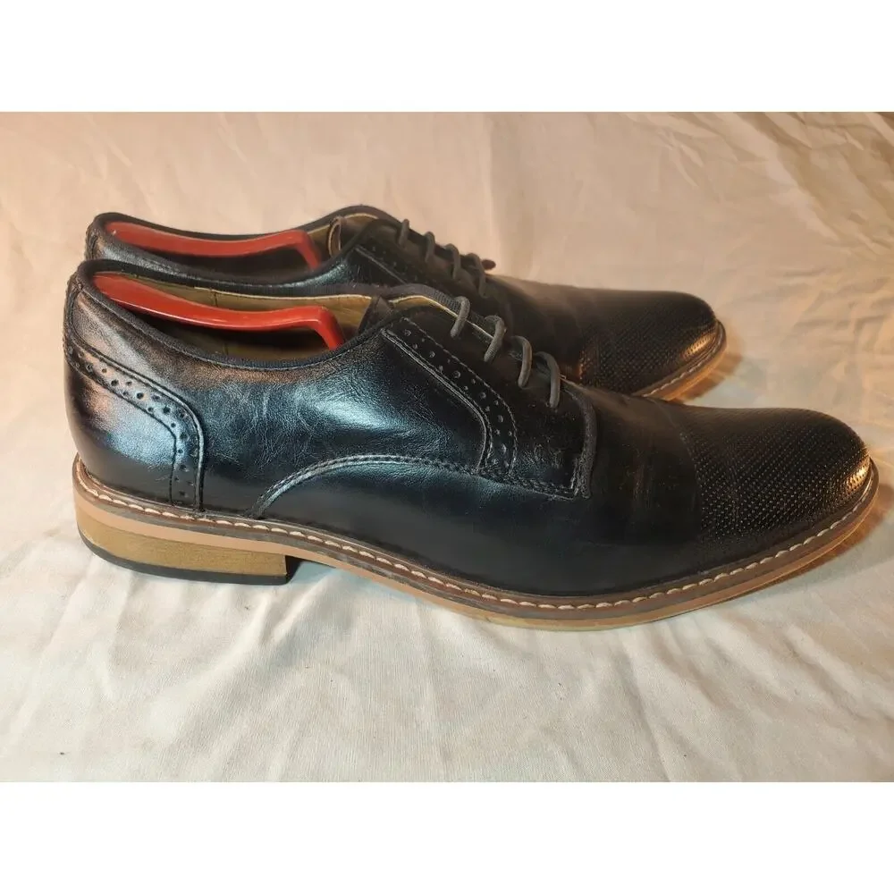 Steve Madden Mens Sz 8M Shoes Black Leather Brogue Medallion Toe Wingtip Oxfords